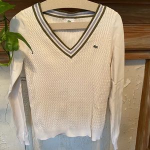LACOSTE Women’s V neck cable sweater